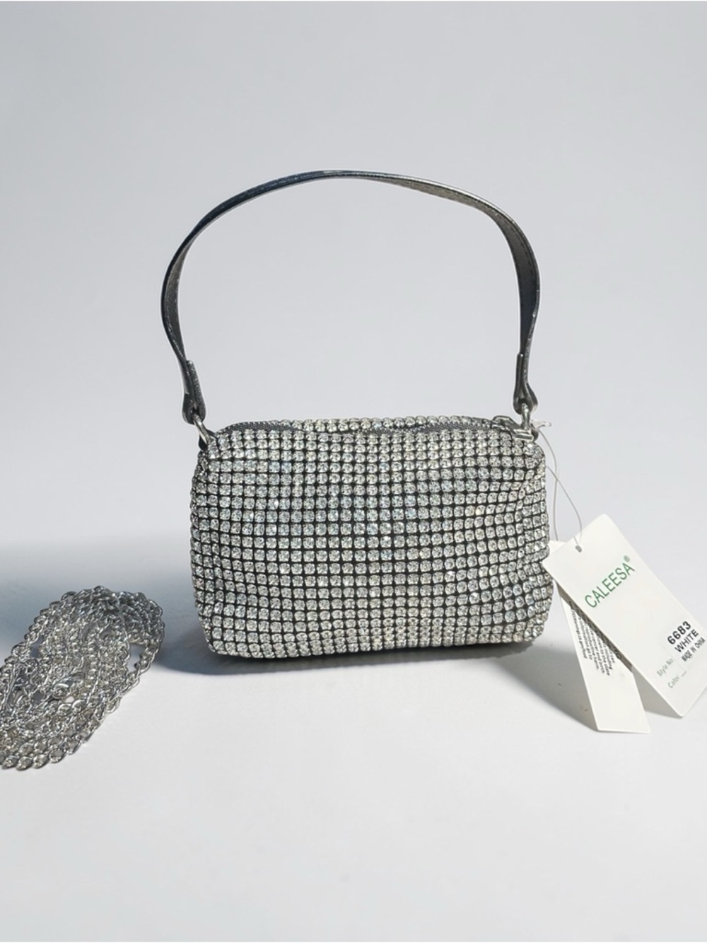 Caleesa Silver Rhinestone Mini Bag  Sparkly Top Handle Evening Clutch Glam - Picture 3 of 8